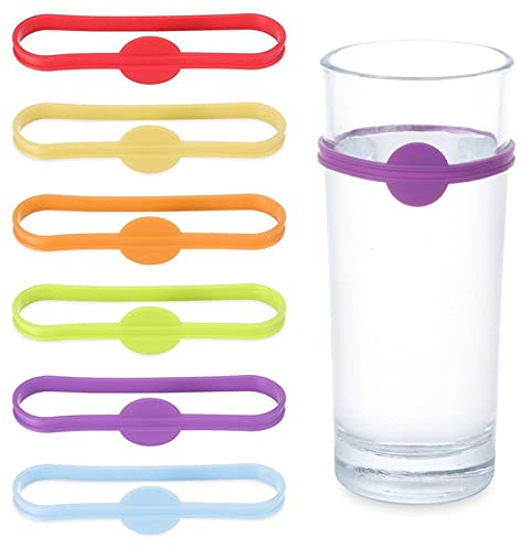 WENDAO Wine Glass Pendant, Glass Marking, Reusable Silicone Glass Marker, Wine Glass Marker, Cocktail Beer Glass Marker Label Cocktail Party Glass Identification Wine Glass for Cups (24 Pieces)