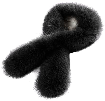 iSpchen Damen Kunst Pelz Schal Pelzkragen Schal Winter Plüsch Warmer Schal Kunstpelz Kunstfell Fellkragen Schal Winter Plüsch Schal Warmer Halswärmer,Schwarz