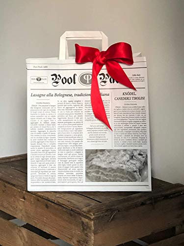 Borsa in Carta Stampa Giornale con Nastro in Raso Rosso 28x30x16 cm – Elegante e Riutilizzabile per Confezioni e Decorazioni