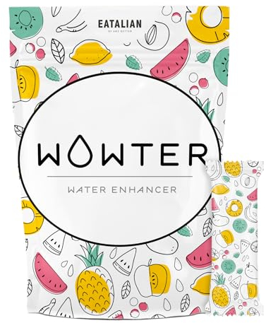 WOWTER by AMZ BETTER, Poudre Pour Aromatiser l’eau, 2 Sachets Pour le Goût (12 Sachets de Poudre de Saveur Mix Fruit), Sans Calories, Sans OGM, Sans Gluten, Sans Sucre, Made in Italy, 96 g