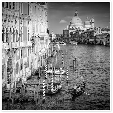 Venedig Canal Grande und Santa Maria della Salute Poster von Melanie Viola 40 x 40 cm Schwarz-Weiß Schwarz-Weiß Fotografie Wanddeko