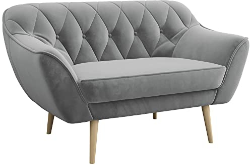 MKS MEBLE Sofa - Moderne Sofa - Skandinavische Deko Polstersofa - Pirs Loungesofa - Zwei Personen Grau
