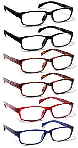 COJWIS Lesebrille 6 Pack herren und Damen Qualität Feder Scharnier Blaulichtfilter Leser Brille(6 Farbe Mischen-1, 1.75)