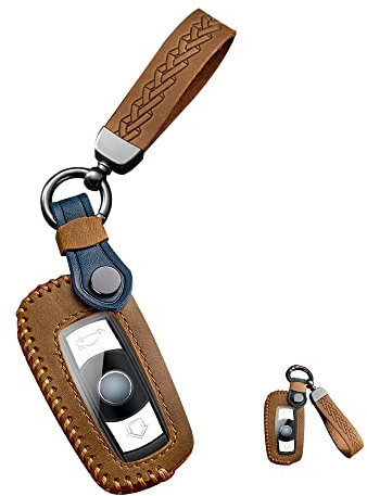 HIBEYO Smart Autoschlüssel Hülle passt für BMW lederSchlüsselhülle Schutzhülle für BMW E60 E70 E81 E88 E90 320 X1 X5 X6 Z4 1er 3er 5er Schlüsselanhänger Schlüsseletui 3Tasten(nur Keyless GO)-Braun