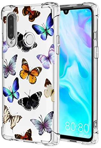 Yerebel Case for Huawei P30 Lite/Nova 4E MAR-LX3A Cute Case, Clear Flexible Bumper TPU Soft Rubber Silicone Cover Phone Case for Huawei P30 Lite (Butterfly)