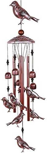 Windspiel, wasserdicht, Vogel-Windspiel, Metall, Wasser mit 4 Aluminiumrohren, 6 romantische Windspiele für Zuhause (Farbe: Bronze, Größe: