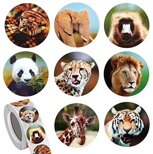 Abeillo 500 Stück Tier Aufkleber Sticker für Kinder, 2,5 cm Zoo Tier Sticker Rolle (Panda, Elefant, Giraffe, Löwe...) Anreiz Geschenke Lehrer belohnung, Rund Selbstklebende Etiketten mit 8 Tiere