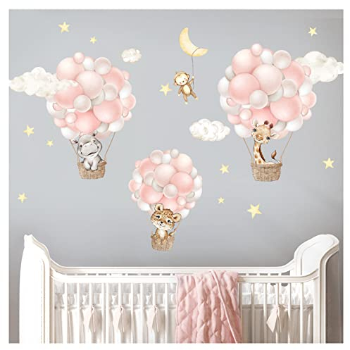 Little Deco Wandsticker Heißluftballons Safari Tiere Wandtattoo Sterne Wolken Kinderzimmer Wandaufkleber Babyzimmer Deko DL958-2