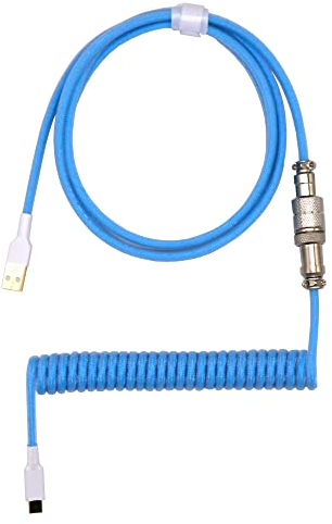 Kraken Hellblaues Spiral-Tastaturkabel – Artisan Spiralkabel mit Aviator-Anschluss für mechanische Gaming-Tastaturen (Himmelblau)
