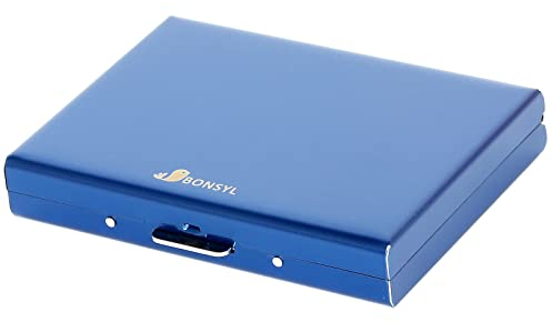 BONSYL® Portefeuille Porte Cartes de Crédit avec 8 Fentes en PVC, Porte Carte de Crédit en Métal avec Blocage RFID pour Hommes et Femmes. (8 Fentes-Bleu)