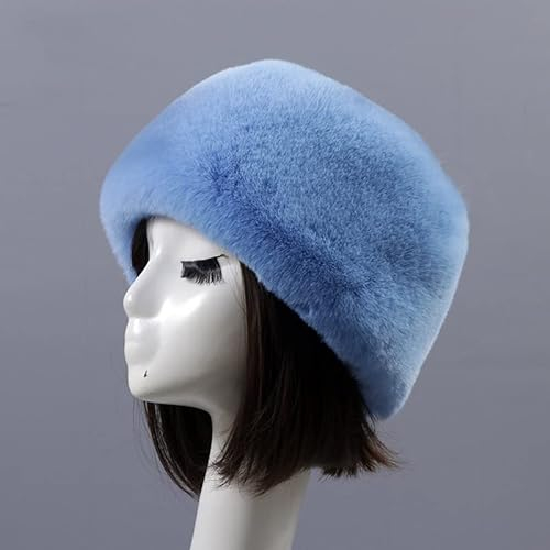 Damen Fellmütze Pelzmütze,Wintermütze Damenmütze Kunstfell Kunstpelz Mütze Klassische russische Kosakenmütze Winddichte Warm Wintermütze Weich Pelz mütze für Reisen, Skifahren, Wandern,Blau #2