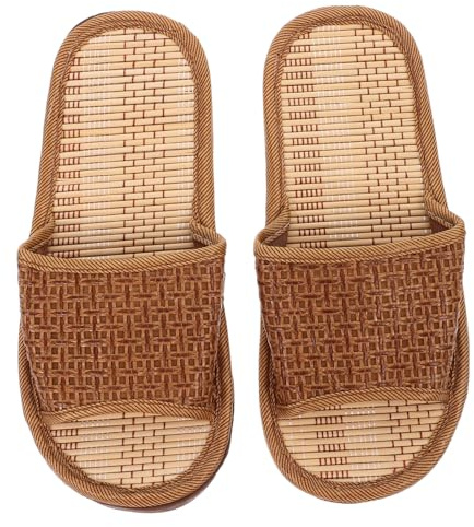 Levemolo 1 Paire Fond De Paille Tissé Plat Simple Pantoufle Abricot Plage Rotin Intérieur Léger Silencieux Été Pantoufles Maison Couple Linge Maison Étage Utiliser Chaussures Cool