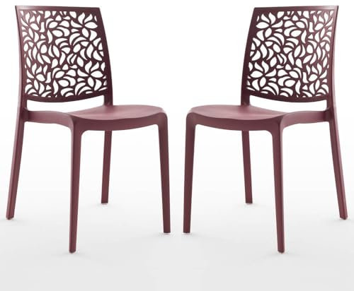 Stühle aus Polypropylen mit Glasfaser, stapelbar, für Innen, Küche oder Esszimmer, für Außen & Garten, Bar- und Restaurantstühle, modernes Design - Anna (2 Stühle, Merlot)