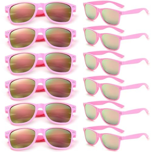 Dwenarry Bunte Sonnenbrille Party Pinke Aesthetic Sonnenbrillen Set Rosa Vintage Plastik Verspiegelt Party Brille 90er Neon Partybrillen 12 Stücke