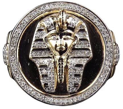 MayiaHey Pharao-Ring, Tutanchamun Ring für Männer, Altägyptischer Pharaonen Kopfring Pharao Schmuck,Gotisch Horus Pharao Ring Hip Hop Gold Pharao Band Ring Punk Pharao Siegelring für Jungen (18.9)