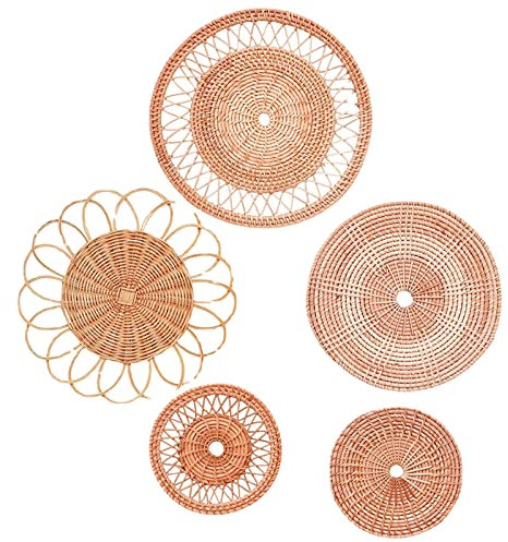 5 decorazioni da parete in stile bohémien, in rattan, da appendere alla parete, ornamenti unici intrecciati a mano, per la decorazione della casa, camera da letto, soggiorno, aggiungendo consistenza e