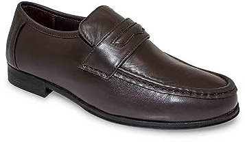 Pegasus Men's Leather Wide Fit Slip-On Moccasin Shoes – Smart Casual Comfort Footwear with Cushioned Insole Brown 13