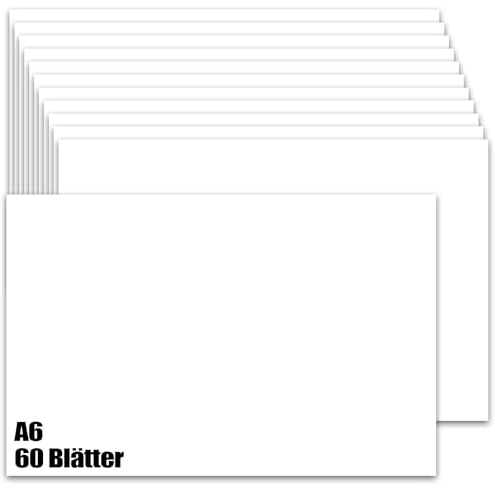 60 Blätter A6 Karteikarten Blanko, Blanko Postkarten 230g/m² Weiße Leere Karteikarten Bedruckbar für Lernen Gedächtnis Grußkarten Hochzeitskarte Hochzeitseinladungen(10,2 x 15,2cm)