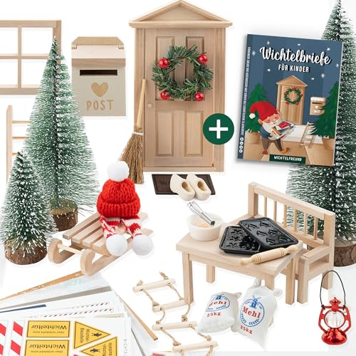 WICHTELFREUND Wichteltür Set mit Buch - Wichteltür Komplettset und Wichtelbriefe für Kinder, Wichtel Zubehör Weihnachten, Das Rundum Sorglos Paket (Größe XXL - inkl. Bastelset + Backset ++)