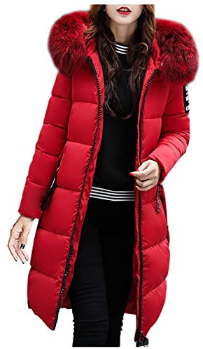 Generisch Dirndl Jacke, Damenmode Winter Einfarbig Mittellang Verdickend Warm Baumwolle Steppmantel Jacke BVB Schal Teddyfleece Damen Plüsch Schwarz Elegant Strickfleece (XXL, Rot)