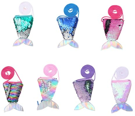 Meerjungfrau Tasche Kinder Mini Crossbody Taschen Pailletten Geldbörse Meerjungfrau Mädchen Meerjungfrau Geldbörse für Geschenk Mitgebsel Party Geburtstagsgeschenk, Mottoparty, Halloween 7 Stücke