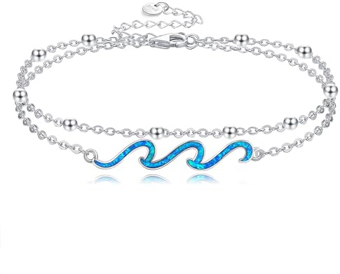 YFN Wave Bracelet 925 Sterling Silver Opal Ocean Wave Layered Bracelets Ocean Beach Bracelet for Women Jewelry Gifts