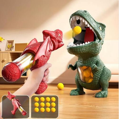 Dinosaur Shooting Toy for Boys Girls, Movable Target Shooting Game with 2 Air Pump Launcher, 48 Foam Balls, LCD Score Record, Spray Effect & Sound, Enhancing Hand-Eye Coordination Toys Gift (A)