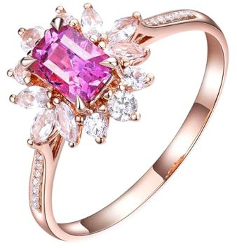 Wycian Damen Ringe Rosa, Rosegold Ring 750 18 Karat Blume Lab Saphir 0.8Ct Smaragdschliff Vvs mit Diamant Weiß Größe 54 (17.2) Npassbar für Valentinstag