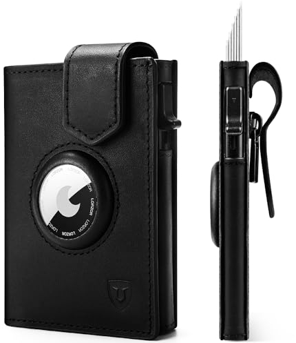 LORZOR® Portefeuille AirTag - Porte Carte Airtag Fin avec Compartiment à Monnaie et Protection RFID - Portefeuille pour Homme en Cuir Véritable - Étui pour Cartes - Porte-Monnaie pour Homme