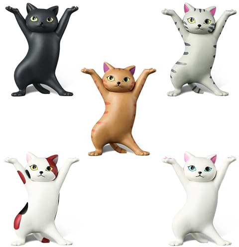 Tabanzhe Lot de 5 porte-crayons en forme de chat dansant - Joli pot à crayons en forme de chat dansant - Cadeau créatif et charmant pour les amoureux des chats