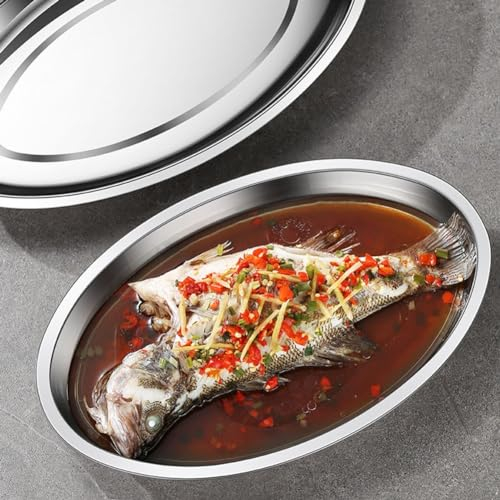 SPORTARC Vassoio da servizio per snack, piatto da cucina ispessito, piatto ovale in acciaio , piatto per pesce fumante, piatto da servizio ovale (30 cm)
