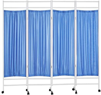 PRUJOY Rollbarer medizinischer Sichtschutz mit 4 Paneelen auf Rädern, Faltbarer Raumteiler für Erwachsene für Klinik/Station/Untersuchungsraum