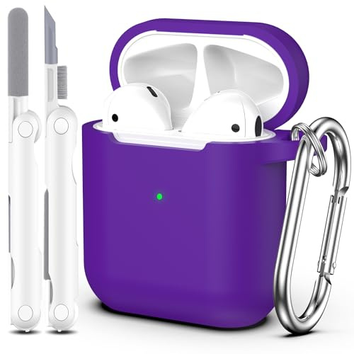 MHYALUDO Kompatibel mit Airpods Hülle Case (2016/2019), Airpods 2 Hülle | weiche Silikon-Schutzhülle für Airpods 2 mit sichtbarer LED auf der Vorderseite, mit Reinigungsset,Lila