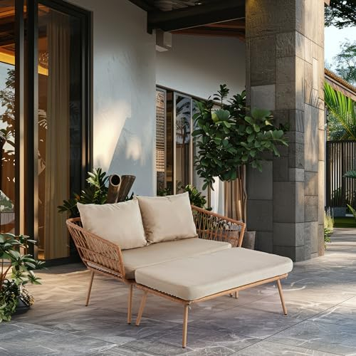 Wohnando Gartensofa Lounge Outdoor Couch Bett Bank Garten wetterfest aus Metall und Geflecht Maike