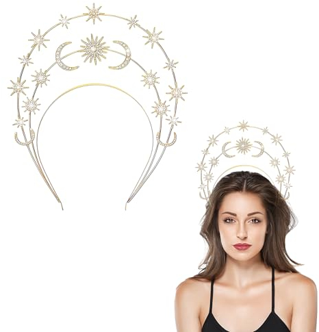 Haarreif Sonne Kopfschmuck Haarreif Gold Haarschmuck Gold Glitzer Haarreif Haarreifen Damen Karneval Haarreifen Mädchen Haar Accessoire Sternen Haarreif Hochzeit Mond Sonnen Haarreif Gold
