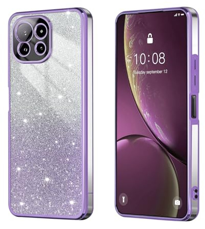 BEEJTUNY Handyhülle für Xiaomi Mi 11 Lite 5G / 4G / 11 Lite 5G NE, Weiche und Schöne Hülle mit Glitzeraufkleber, Transparente Bumper Schutzhülle, Stilvolle Stoßfeste Hülle. Lila