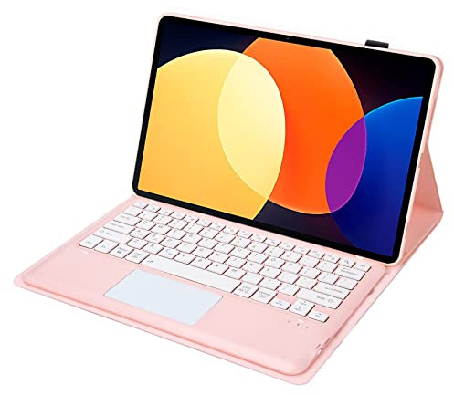 Bueuwe Tastatur Hülle für Lenovo Tab P12 12,7 Zoll 2023, Abnehmbare Tastatur mit Trackpad, Weiche TPU-Rückseite,Rosa