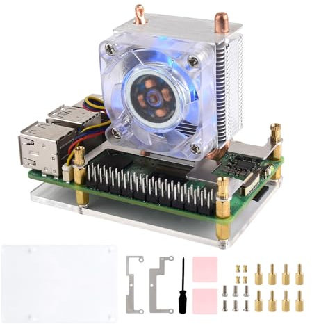 Waveshare Lüfter Kühler Kühlkörper Compatible with Raspberry Pi 5,Ice Tower CPU Cooling Fan, U-Shaped Copper Tube, Cooling Fins, Cooler with Colorful RGB LED