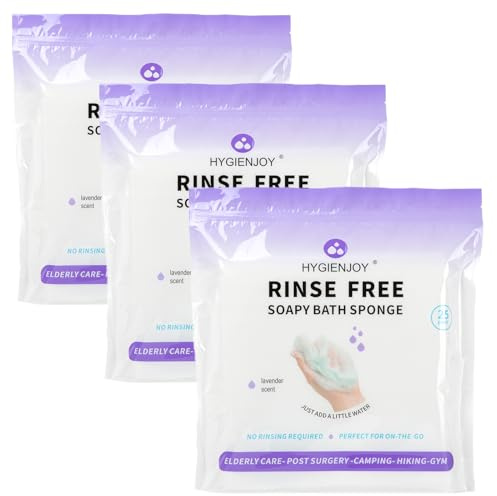 HYGIENJOY -Rinse Bath Sponges for Adults, Disposable Rinse Free Wipes Soap Infused Extra Thick Dry Shower Wipes for Elderly Camping Post Surgery