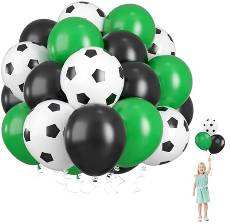Luftballons Fußball, 60 Stück Grün Weiß Party Ballons, 100% Naturlatex, Geruchlos, Bunte Farben Luftballons Geburtstag, 12 Zoll Latex ballon für Geburtstag des Jungen Fußballparty Dekoration
