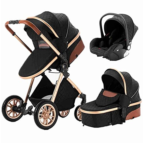Kinderwagen für Neugeborene, faltbarer Hochsicht-Kinderwagen, leichter Bassinett-Luxus-Kinderwagen, Reisekinderwagen mit Regenschutz, Moskitonetz, Matte (Farbe: Schwarz)