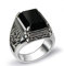 925 Sterling Silber Schwarzer Onyx Ring Gravierte Blume Mode s für Männer