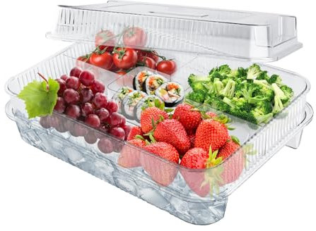 KINGHON Vassoio refrigerato per cena, Party Food Platter, Potluck Fruit Box, Party Sharing Vassoio con scomparti, con coperchio, crisper multifunzione a tre strati, per potluck, barbecue. (bianco)