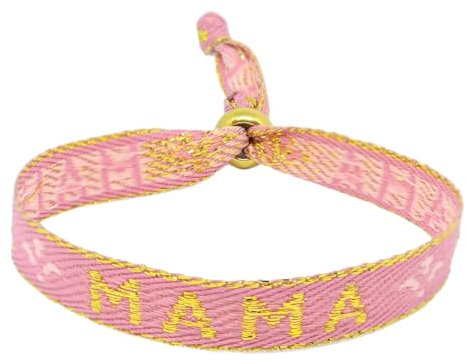 Selfmade Jewelry - Statement Festival Armband Stoff Armband Damen Stoffarmbänder in Pink für Festival Outfit Damen (HAPPINESS (Pink-Orange-Grün)) (MAMA (Rosa-Gold))