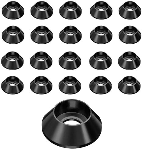 Rondella a tazza conica, rondelle M5 svasate anodizzate in lega di alluminio, guarnizioni a testa conica nera per viti e accessori meccanici (20 pezzi)