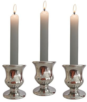 Bonyelite Pack de 3 Candelabros de Cristal para Velas | Colores Rojo y Plateado | Elegante Decoración para Mesas de Bodas, Hogar y Eventos | Diseño Delicado y Brillante (Plateado)