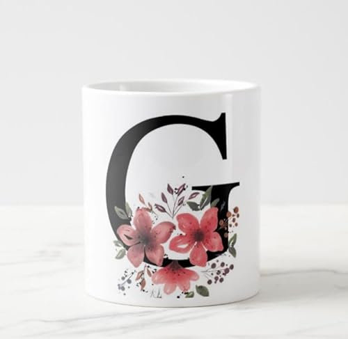 Tazza in Ceramica Bianca con Iniziale G Floreale, Tazza da Caffè o Tisana Personalizzata