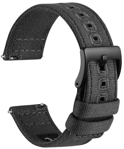 WOCCI 22mm Segeltuchstoff Uhrenarmband, Schnellverschluss, Ersatzband, Schwarze Schnalle (Dunkelgrau)