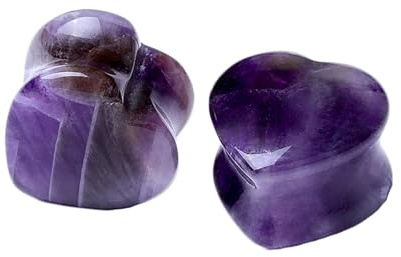 Tolldek 8mm Tunnel Ohr Plug 2Pcs, Herz Stein Ohrringe Tunnel Optik Damen, Lila Ohrringe für Herren Damen Piercing Schmuck
