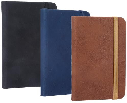 GooDengFull 3 Stück A7 Leder Notizbuch Klein Notebook Pocketbook Kleines Notizbuch Mini Liniert Taschenbuch Mini mit Gummiband Lesezeichenkleines mit Register für Schule, Reisen, Studium(3 Farben